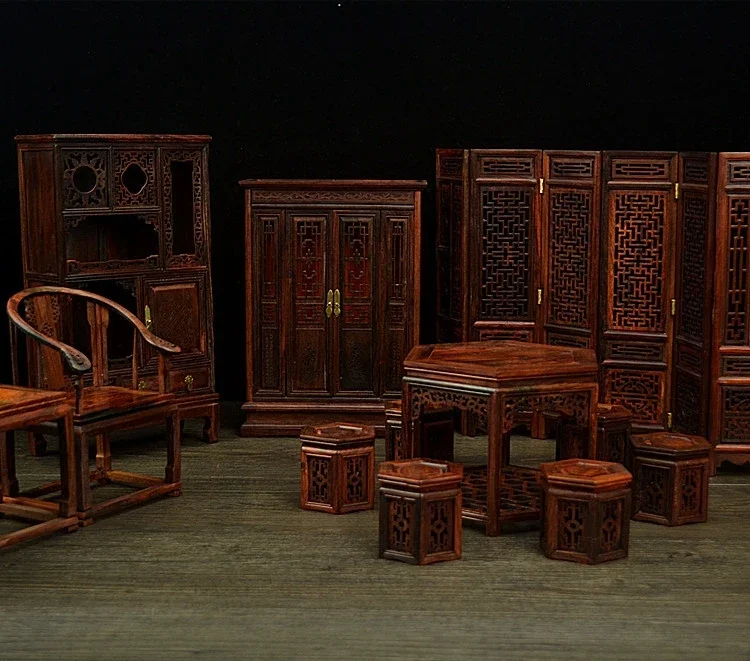 Миниатюрная мебель китайский ретро-стол стул диван-кровать из красного дерева