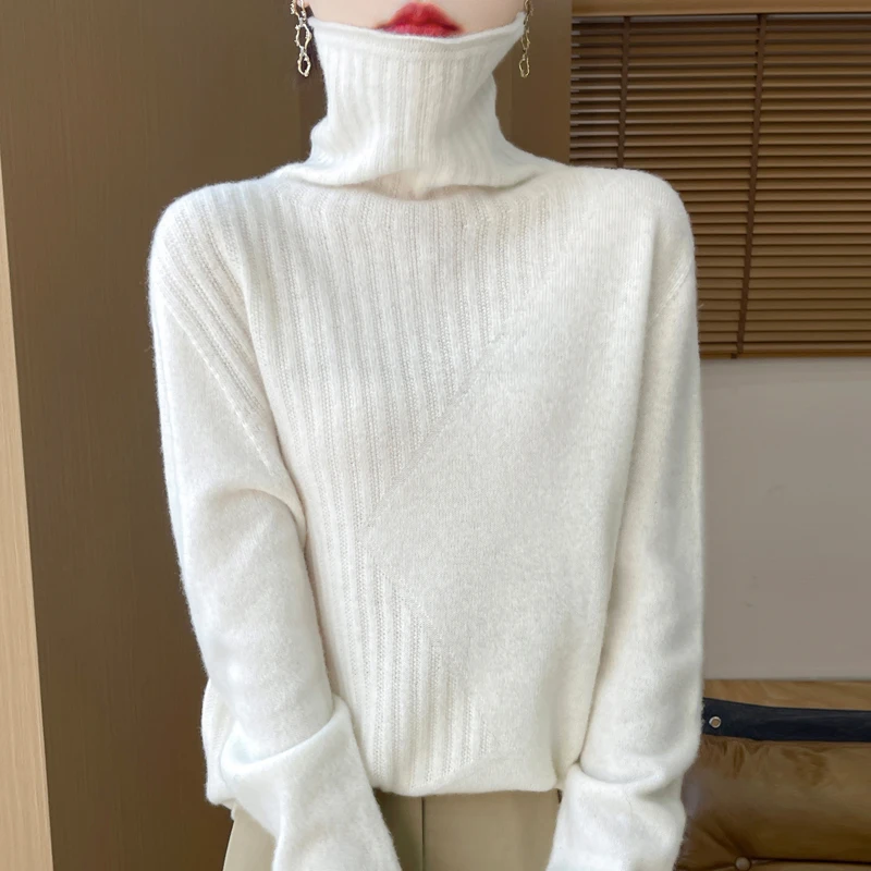Женский зимний трикотажный пуловер из 100%-ной шерсти модный бесшовный свитер с