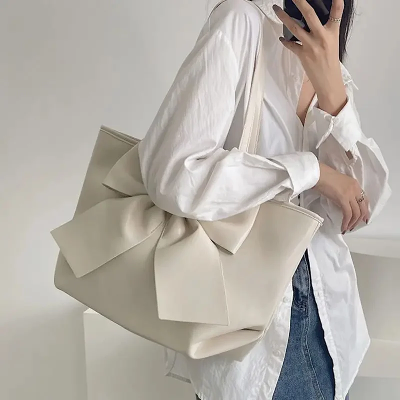 

Bow Tie Tote Bags for Women 2023 Trendyol Large Capacity Ladies Underarm Bag Spring Pu Leather Casual Solid handbags