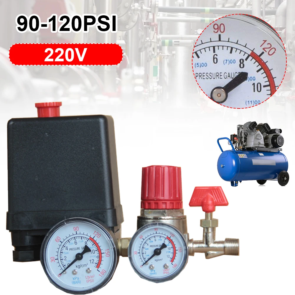 

125 PSI Small Air Compressor Pressure Switch Control 15A 240V/AC Adjustable Air Regulator Valve Compressor Four Holes