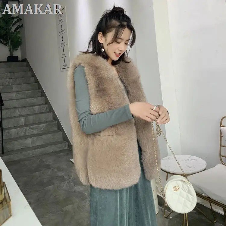Fall Winter Fashion Faux Fur Vests Women New Party Club  Elegant Fur Waistcoat V-sleeve Sleeveless Autumn Fur Coats Femme enlarge