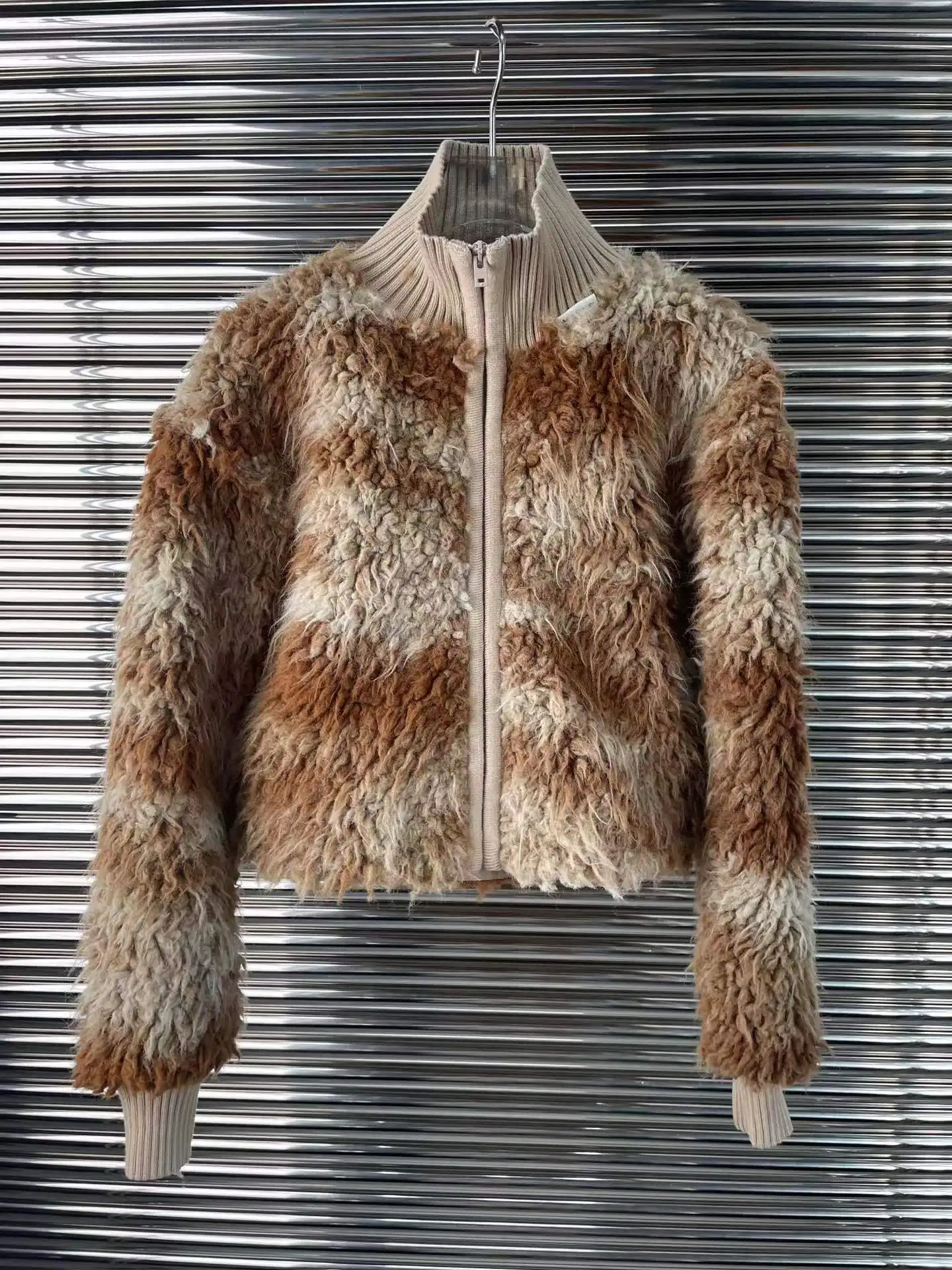 

PREPOMP 2023 зимняя новая коллекция молния воротник стойка овечья шерсть Толстая теплая куртка Женское пальто GM259