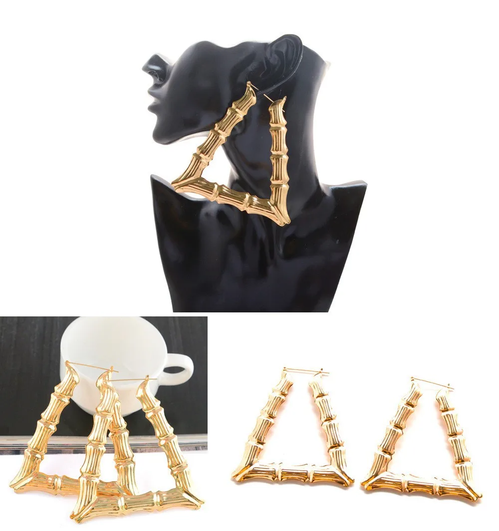23New hot selling exaggerated punk oversized bamboo pattern earrings gold large earrings earrings Female Personality