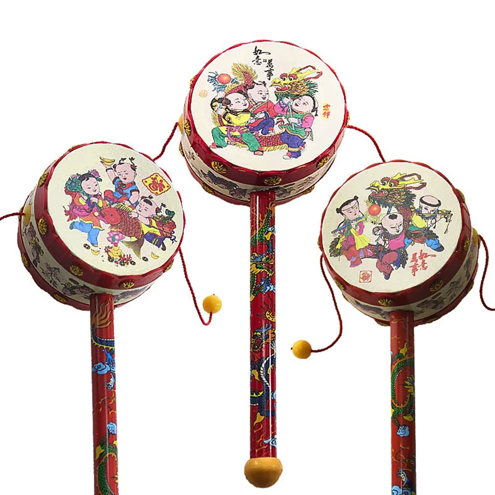 

3pcs 19cm -drums Chinese Style Balance Drum Shaker Percussion Musical Instrument Toy for Baby (Random Pattern) Maracas
