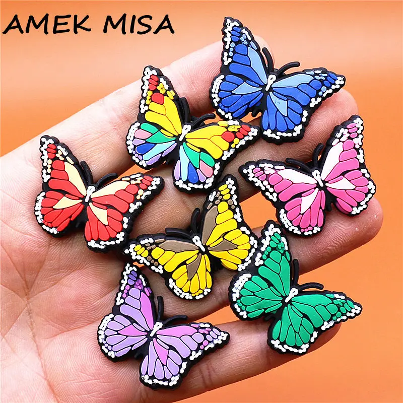 

Mix 8pcs/lot Beautiful Butterfly Shoe Buckle Accessories PVC Colorful Shoe Charms Decoration Clips Fit Croc Jibz Party Kids Gift