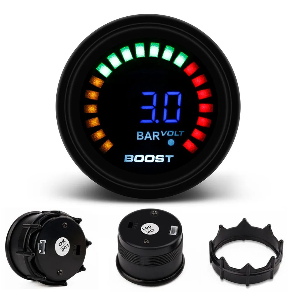 2&quot 52mm 20 LED Blue Digital -1-2 Bar 12V 20LED Turbo Boost Gauge Car Meter With Sensor | Gauges