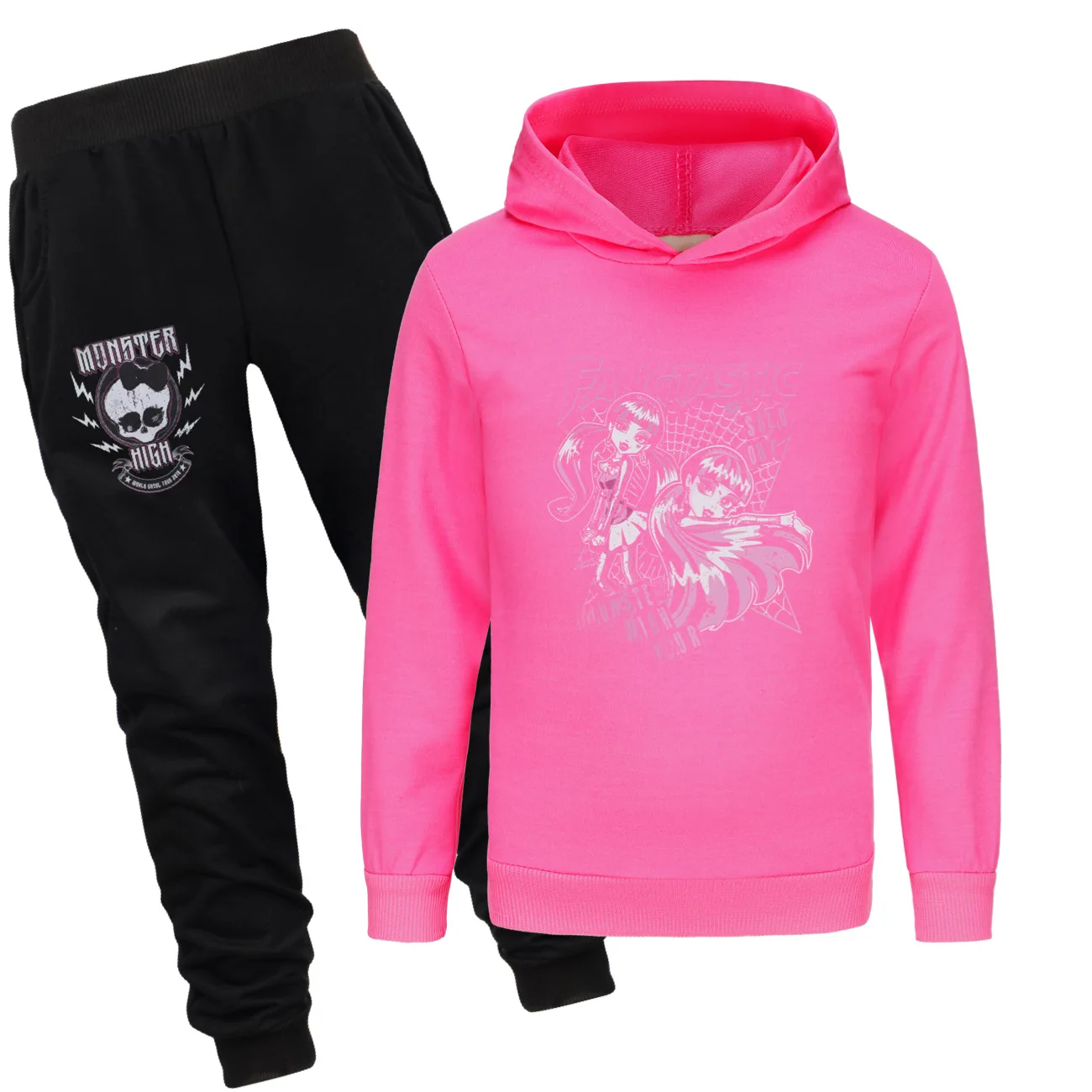 Monster High Costumes Kawaii Dolls Draculaura Frankie Printed Boy Hoodies Pants 2pcs Autumn Sweatshirt Long Sleeve Girls Clothes