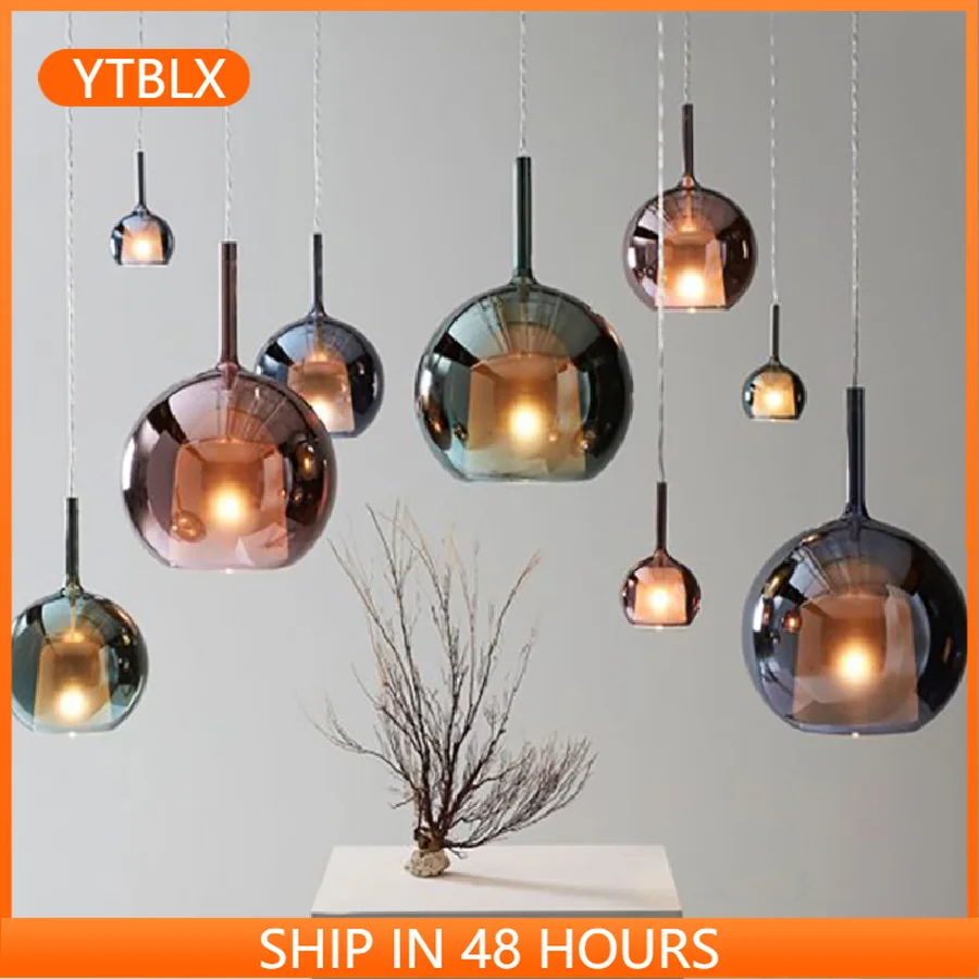 

Modern Bell LED Suspension Lamp for Restaurant Smoke Gray Indoor Island Hanging Light Fixtures Round Glass Ball Kitchen Luster