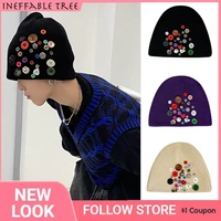 y2k multicolored button winter hats for women men beanies korean knitted funny party cap ladies warm bonnet woolen gorras hat
