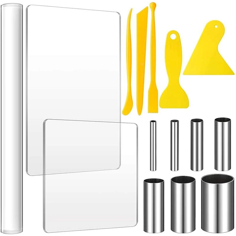 

15 шт. набор инструментов для самостоятельной сборки глины, акриловая фотография, скребок, подложка, Круглый круглый резак, инструмент для мо...