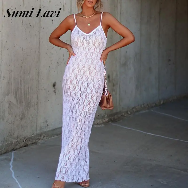 

2023 сексуальное облегающее платье на бретельках с V-образным вырезом, летнее жаккардовое прозрачное длинное платье с блестками, модные облег...
