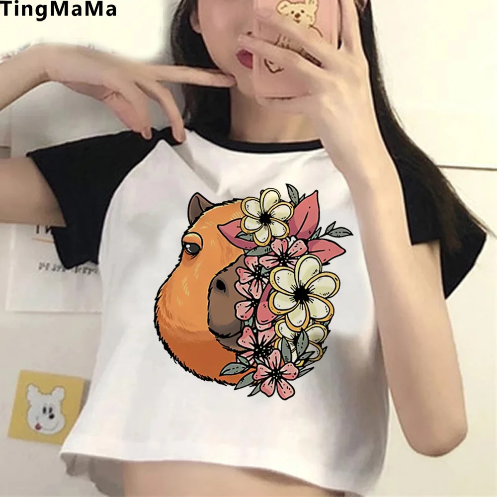

Capybara fairy grunge trashy crop top girl cute kawai manga Harajuku t-shirts
