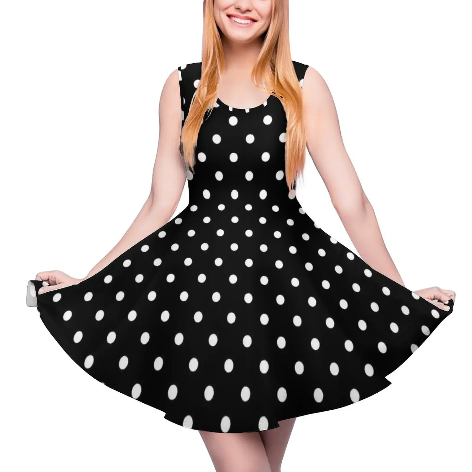 

White Polka Dot Dress Black and White Trendy Dresses High Waist Casual Graphic Skate Dress Summer Oversized Clothes