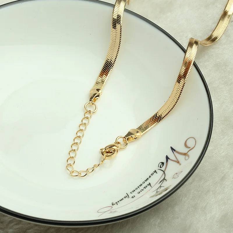 Позолоченная цепочка 14 к регулируемое ожерелье с плоским змеиным скелетом