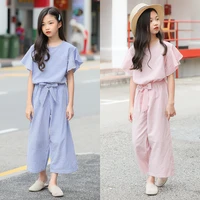 girls striped clothing kit summer 2022 korea childrens clothing solid color wide leg pants two piece clothing wholesale
