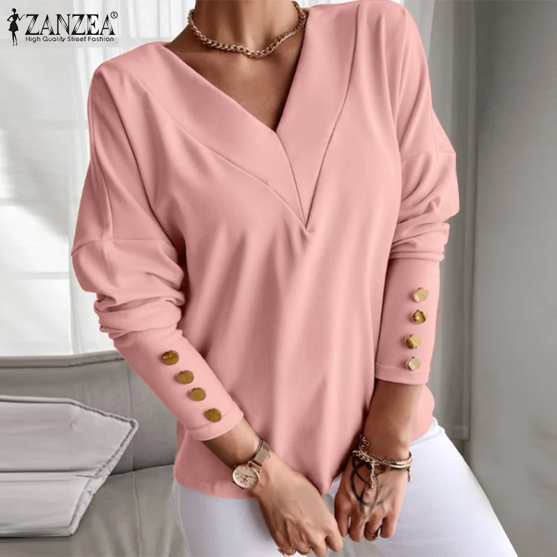 

Oversized 2022 ZANZEA Fashion OL Women Tunic Tops Long Sleeve Blouse T-shirts Casual Solid Loose Blusa Femininas V Neck Tee Tops