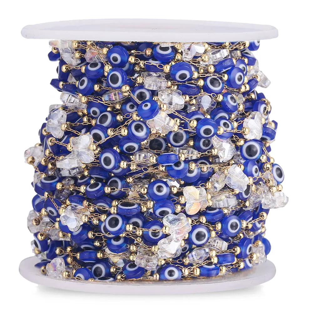 

1 Meter Stainless Steel Blue Eyes Glass Crystal Butterfly Chains for Handmade Accessories for Jewelry Making Components Crafts