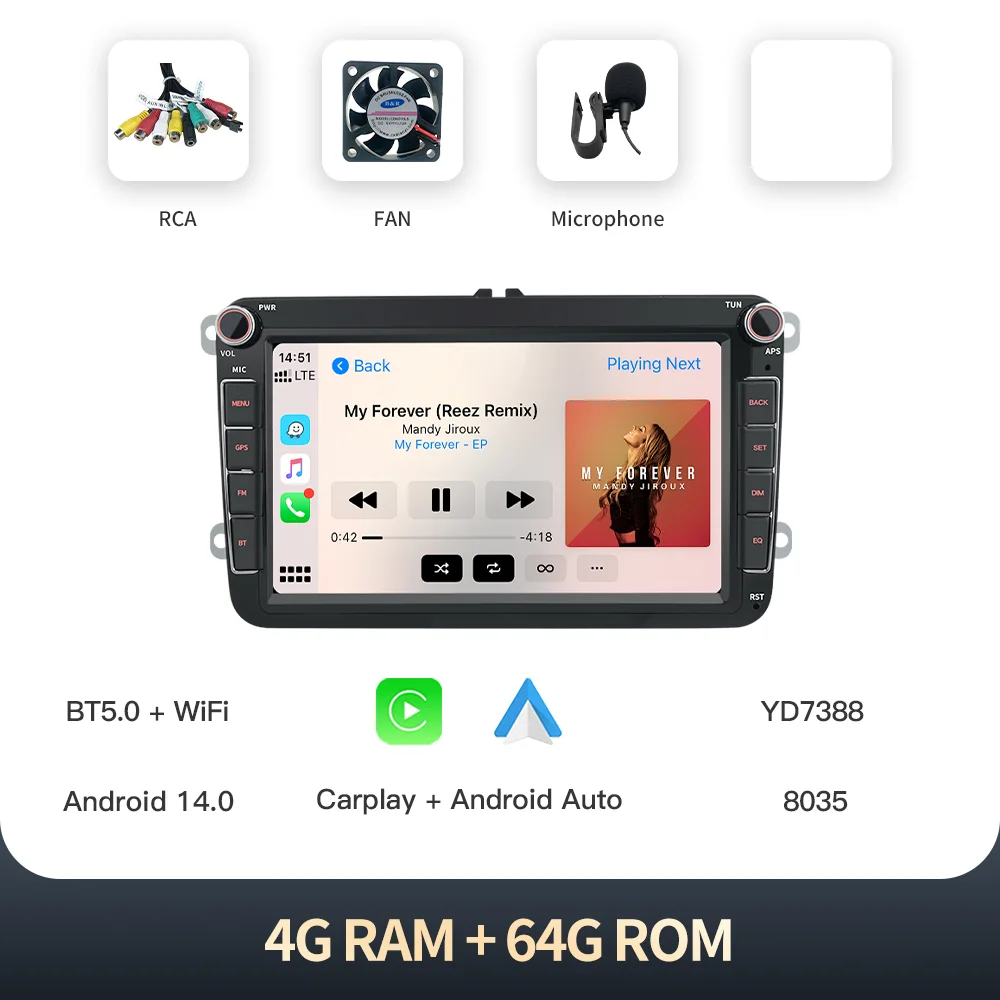 

Автомагнитола Kingchange 8" Android 14 2 DIN для VW/Volkswagen Skoda Octavia Golf 5 6 Touran Passat B6 Polo Jetta с CarPlay и Wi-Fi