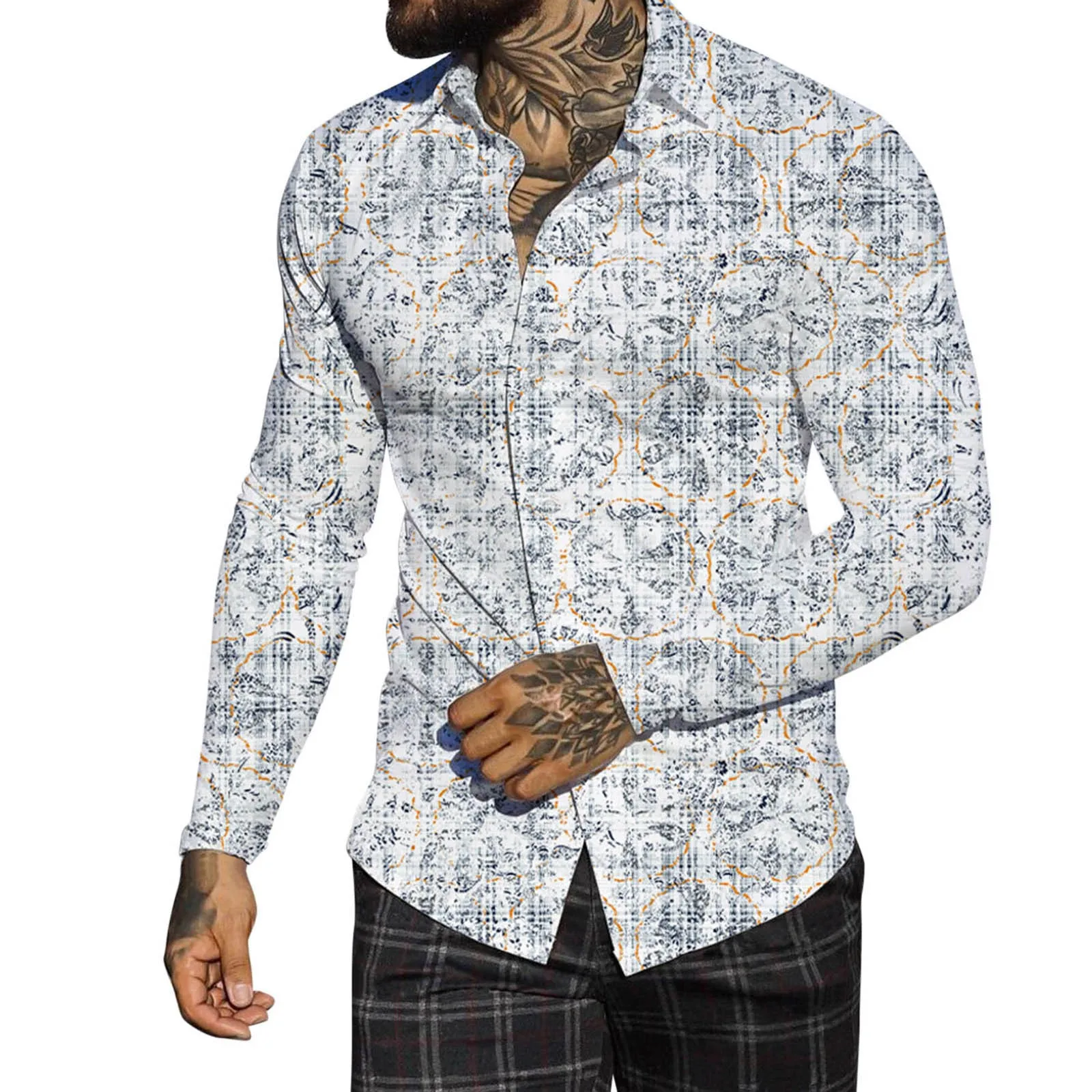 

Men Shirts v-neck Autumn Winter Single Breasted Casual Lapel Full Print Beach Long Sleeve men Vacation Outdoor Holiday Shirt