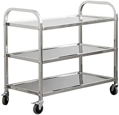 

Stainless Steel Utility Cart 30"x16"x33" 3-Tier Large Heavy Duty Industrial Serving cart with 360°Rotation Wheels K