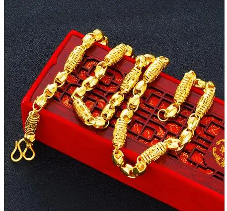 

Pure copper plating gold Vietnam Shajin hollowed out olive Fuzi bibcock Necklace men's Euro Gold Dragon Necklace 7MM 55CM