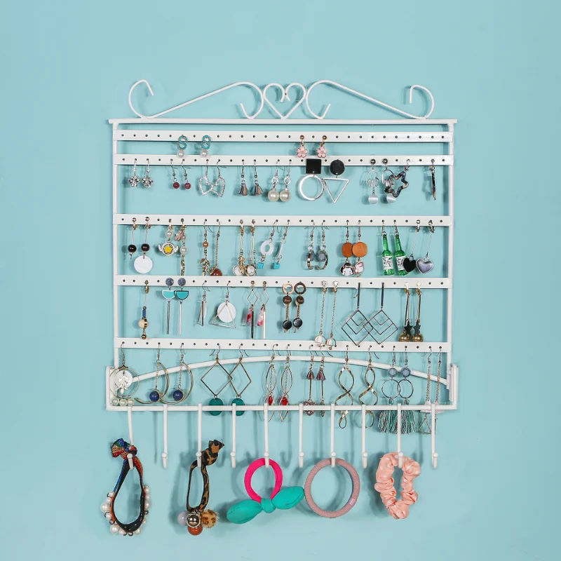 2 Layers Iron Earring Storage Display Stand Jewelry Storage Organizer for Necklace Holder Simple Style Wall Hanging Jewelry Rack