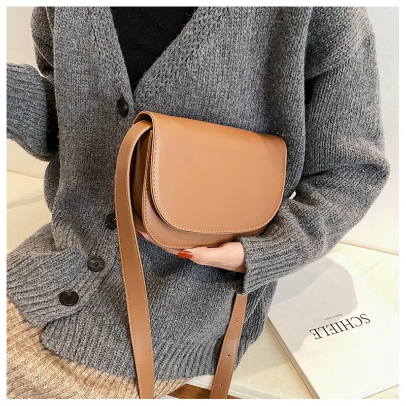 Winter Small PU Leather Crossbody Bags for Women Fashion Ladies Handbags Purses  Simple High Grade Retro Saddle Bag Shoulder