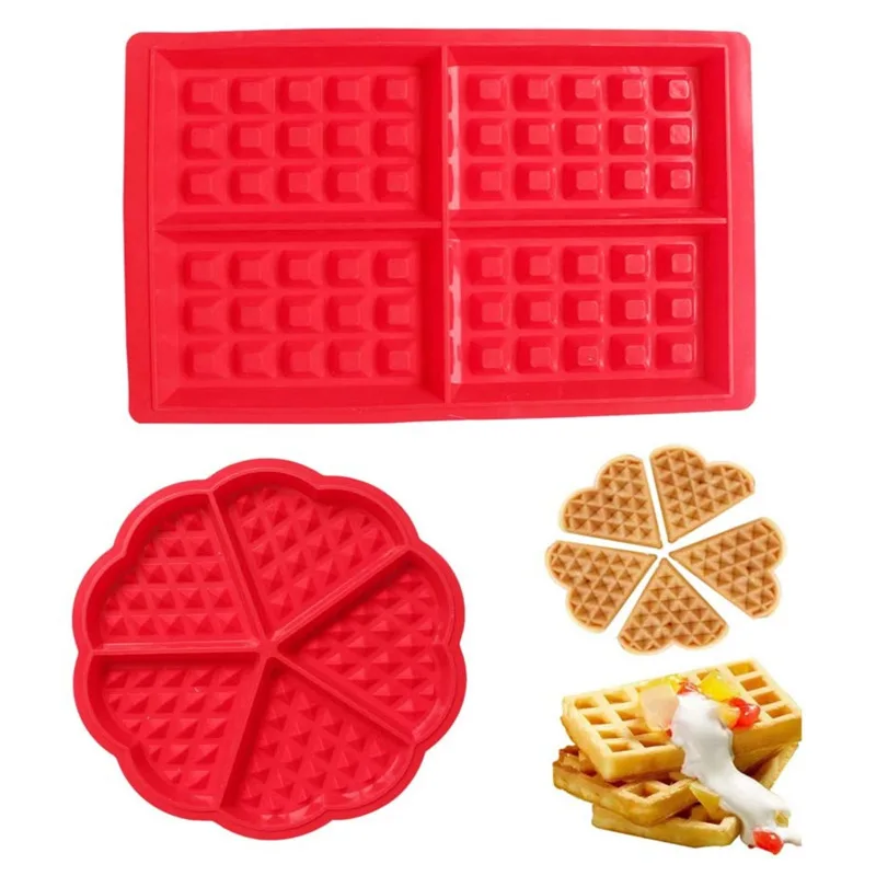 

Valentine's Day 4 with Square 5 with Heart Shaped Waffle Silicone Mould DIY Baking Tool Love Biscuit Mould Candy Fondant Molds