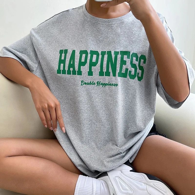 

Футболка женская хлопковая в стиле хип-хоп с надписью «HAPPINESS Street»