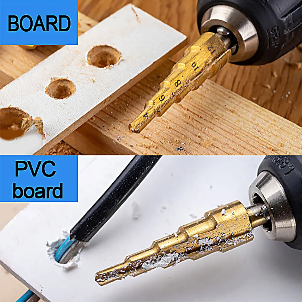 

Titanium Plating Step Drill Bit Set 6Pcs HSS High Speed Straight Groove Wood Ceramic Tile Metal Hole Cutter Woodworking Tools