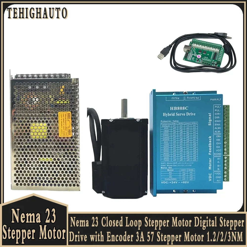 Гибридный Драйвер шагового двигателя с замкнутым контуром Nema23 350 Вт комплект