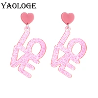 yaologe long dangle english letter love earrings acrylic earrings for women korean style red heart drop earrings gift for girls