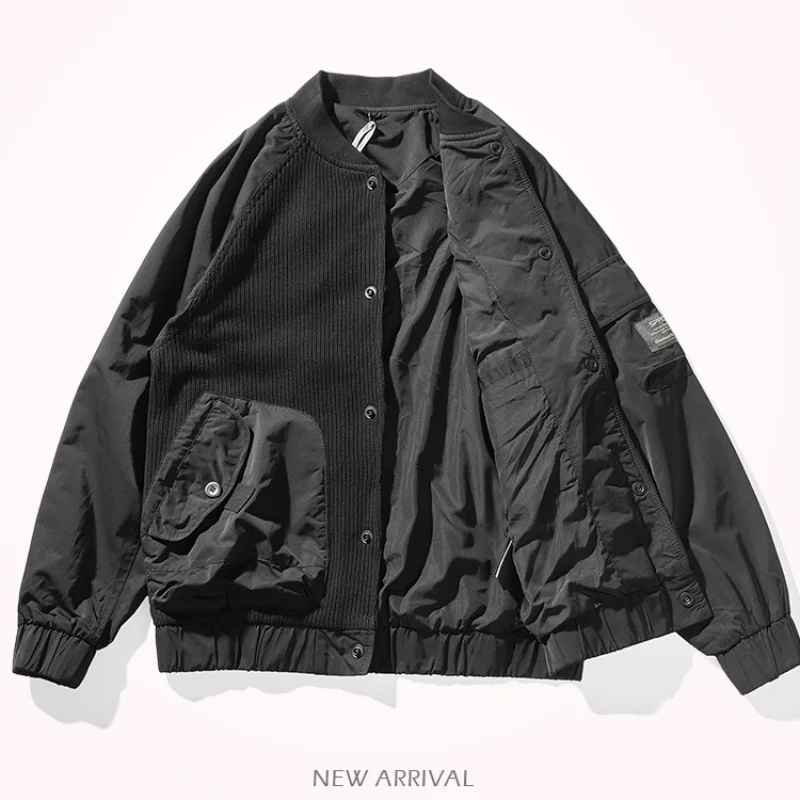 

winter and Fashion contrast autumn young men's coat raglan sleeves slim baseball jacket multi-bag jacket