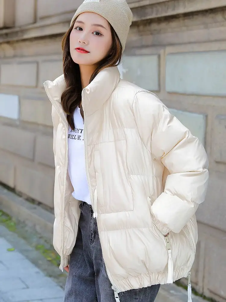 Vielleicht 2022 New Winter Women Short Parkas Jackets Casual Thin Warm Stand Collar Solid Winter Coat Women Clothes Outwear