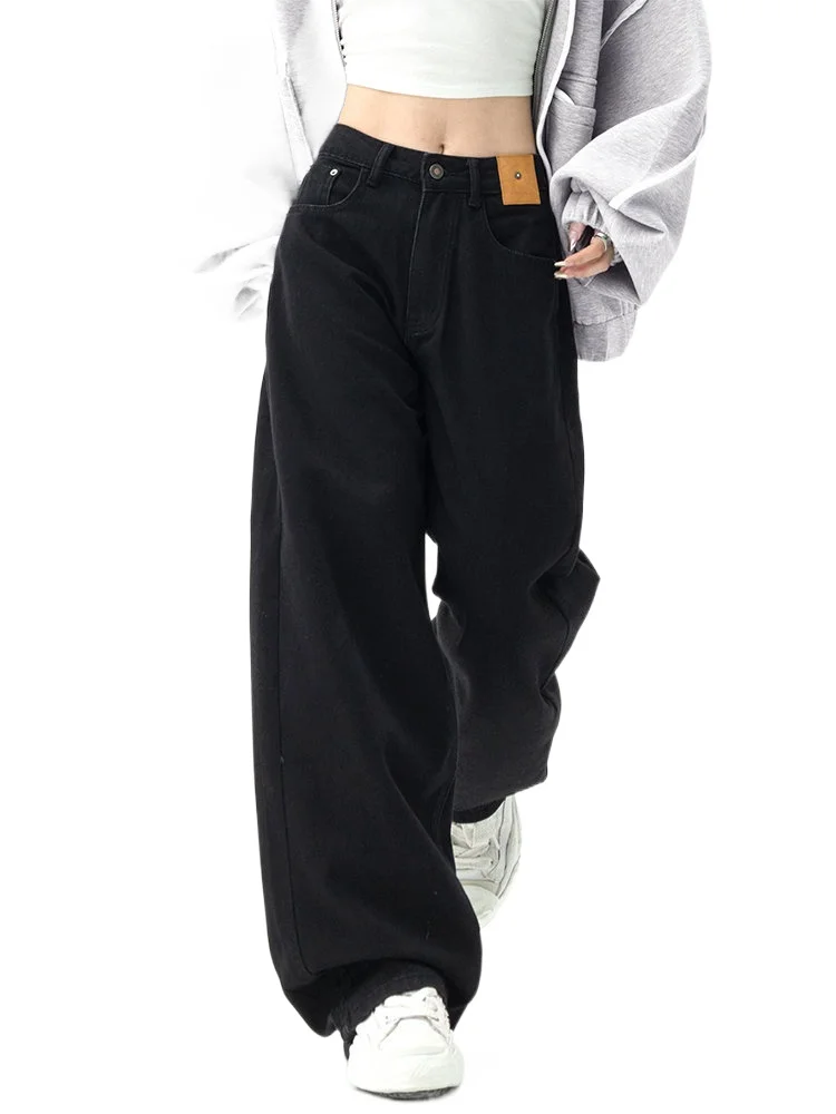 

Streetwear Black Baggy Straight Jeans Women Korean Fashion High Waist Wide Leg Denim Pants Y2K Female Loose Mopping Jean Trouser