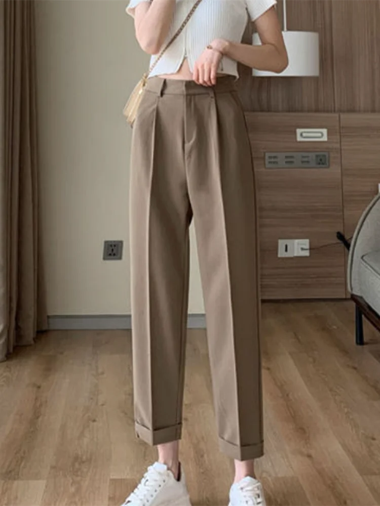 

Pants Women's Tailoring Khaki Straight Loose Calca Alfaiataria Femenina Office Lady OL Pantalon Tailleur Casual Classic Pants