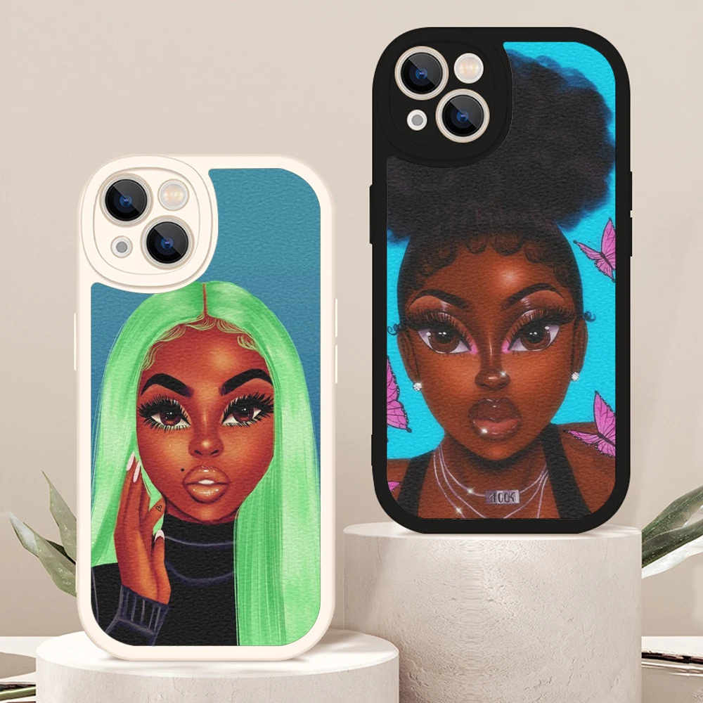 Модный чехол из шкуры ягненка с Африканской черной девушкой для iphone 13 12 11 Pro MAX MiNi 7