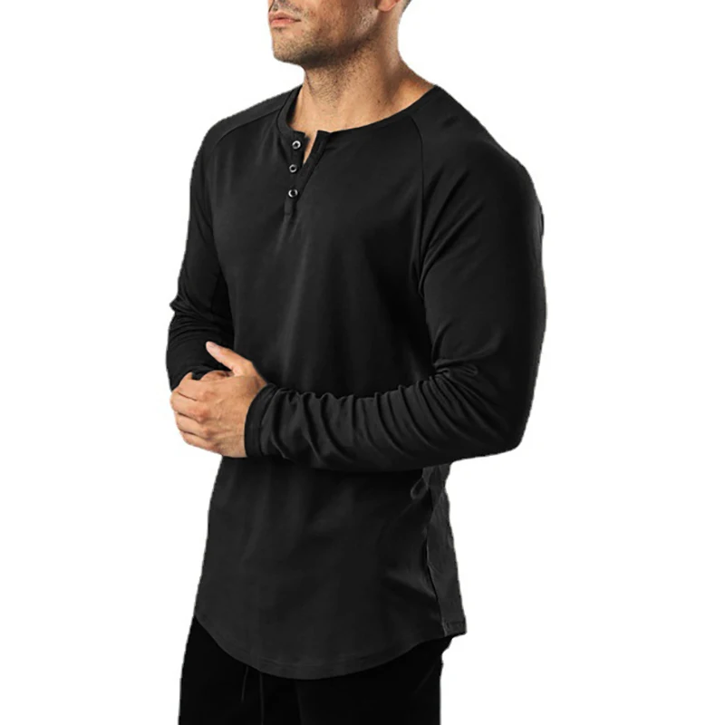 

Новая модная мужская облегающая футболка с длинным рукавом, весенне-осенние однотонные хлопковые футболки для тренажерного зала, мужские футболки для бодибилдинга, фитнеса