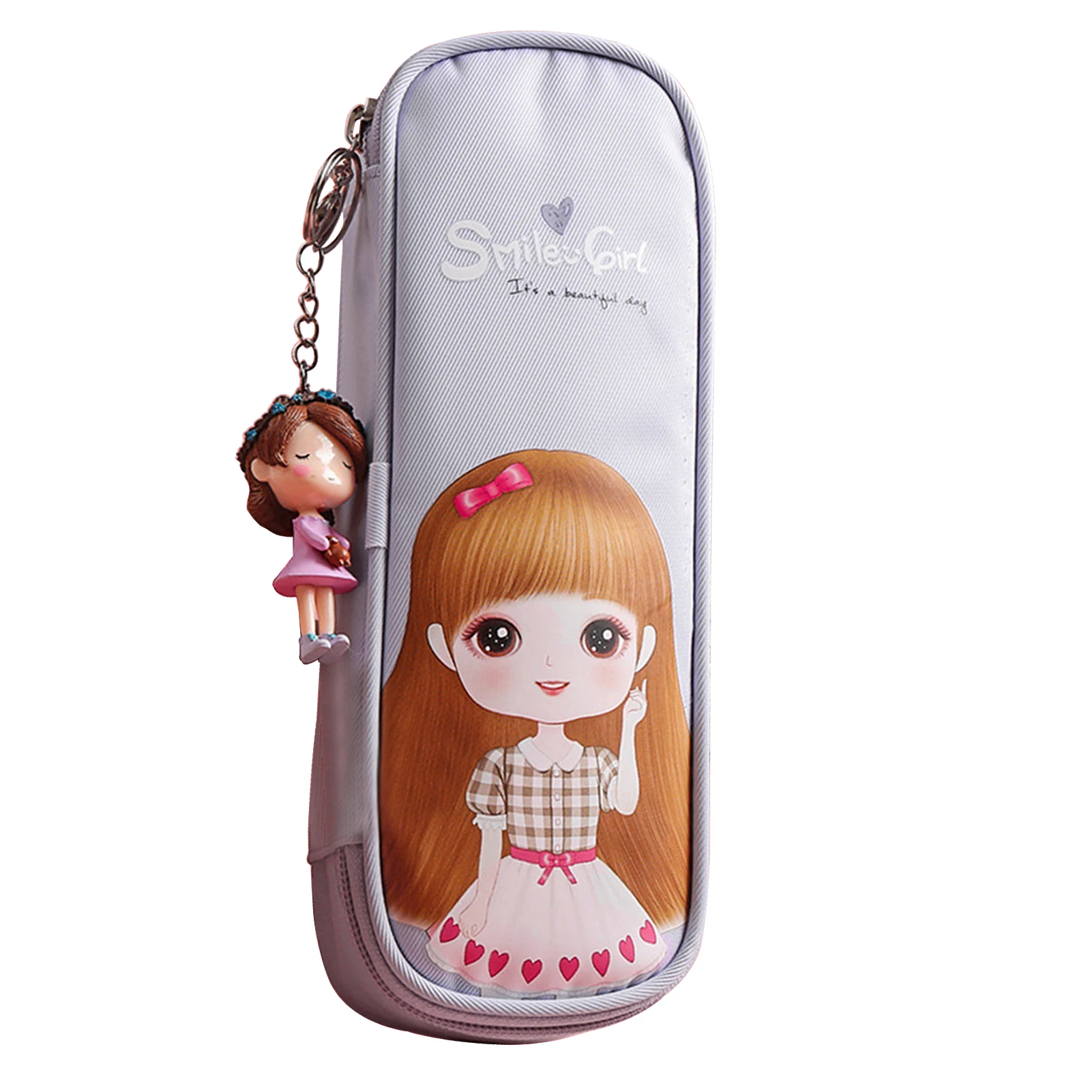 

Home School Large Capacity Anti Scratch Portable Stationary Cute Girl Pattern Canvas Pencil Case Zipper Closure Double Layer