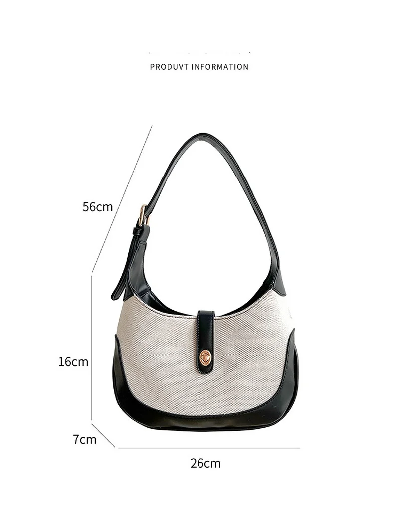 Canvas Spliced PU Leather Hobo Bag for Women Ladies High Quality Canvas Armpit Bag All-match Shoulder Underarm Bag Sac A Main
