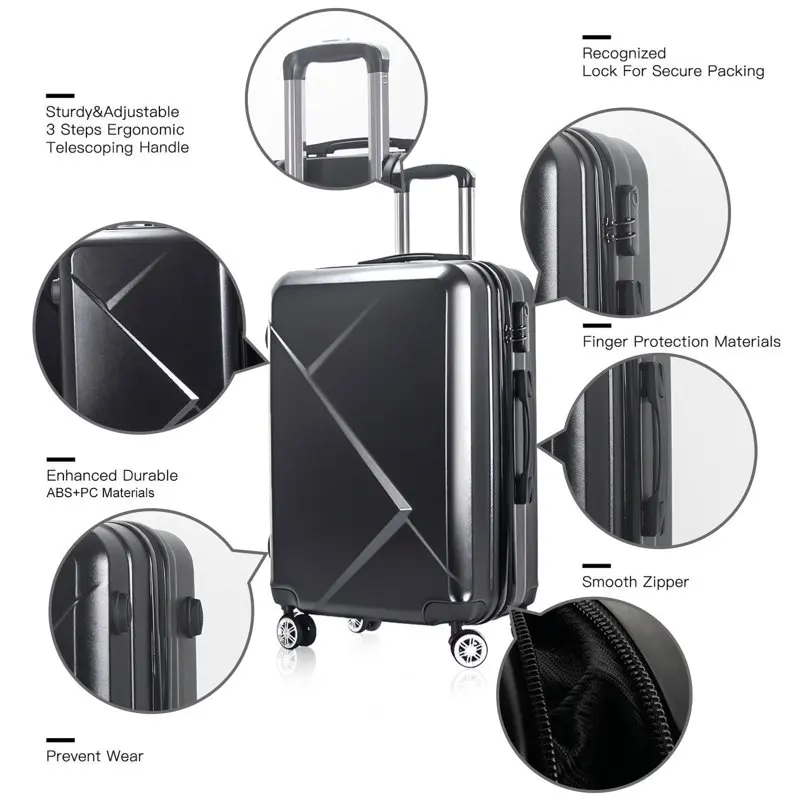 20 Inch Carry On Luggage, Travel Suitcase with Spinner Wheel, Black