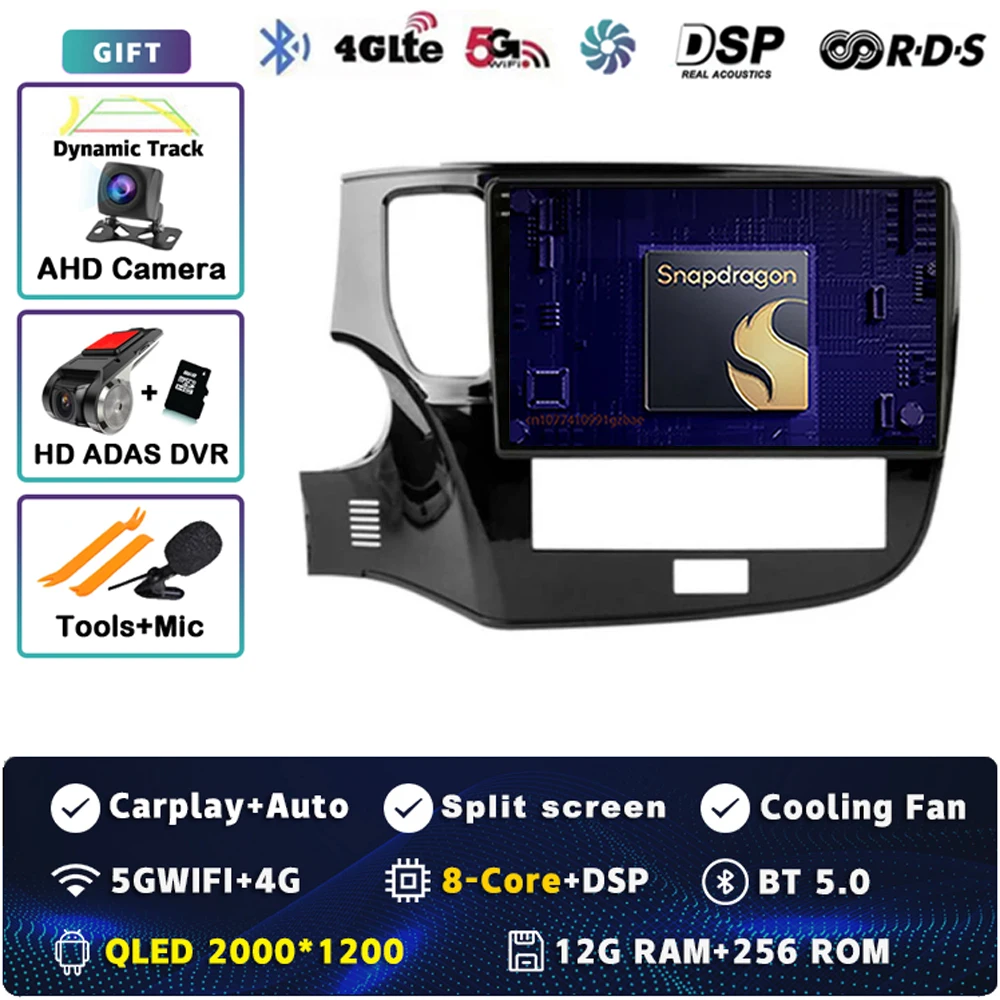 

Автомобильный радиоприемник Carplay Android 15 для Mitsubishi Outlander 3 III GF0W GG0W 2018-2022 Мультимедийный видеоплеер Навигация GPS Стерео