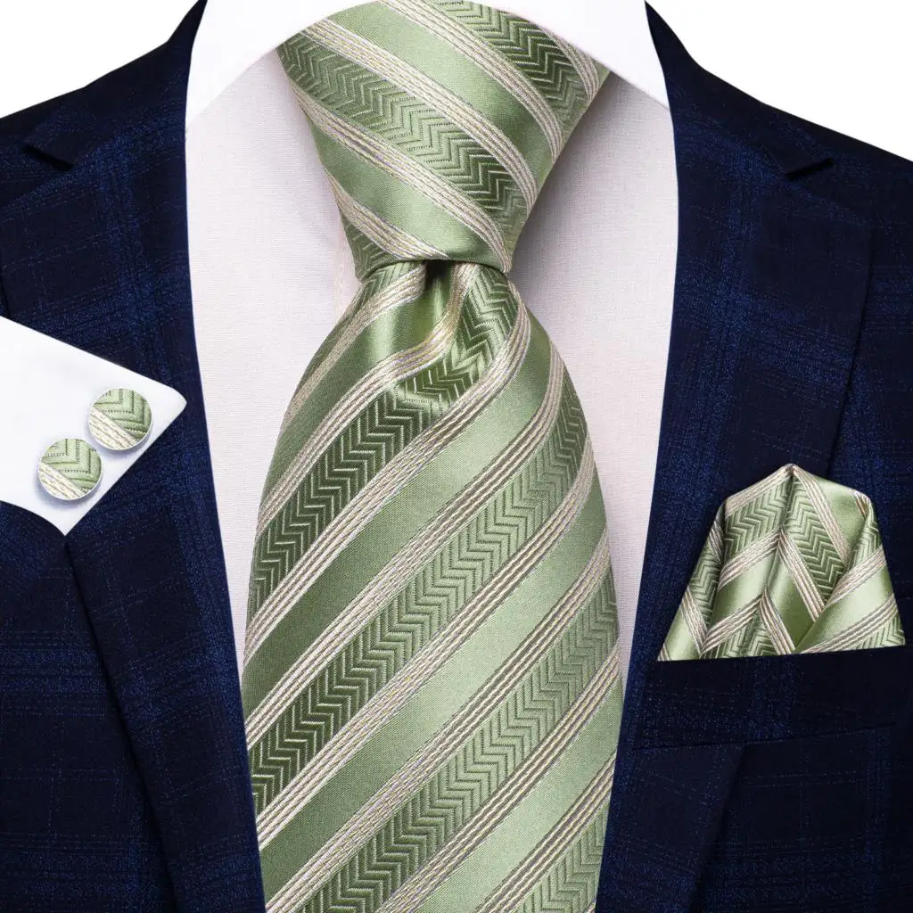 

Gift Tie for Men 2023 New Sage Green Brown Striped Fashion Brand Wedding Party Necktie Handky Cufflink Wholesale Hi-Tie Designer