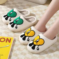 New Fashion Slippers Women Cute Cartoon Love Pattern Home Cotton Slippers Winter Warm Indoor Bedroom Shoes Women Fur Slippers