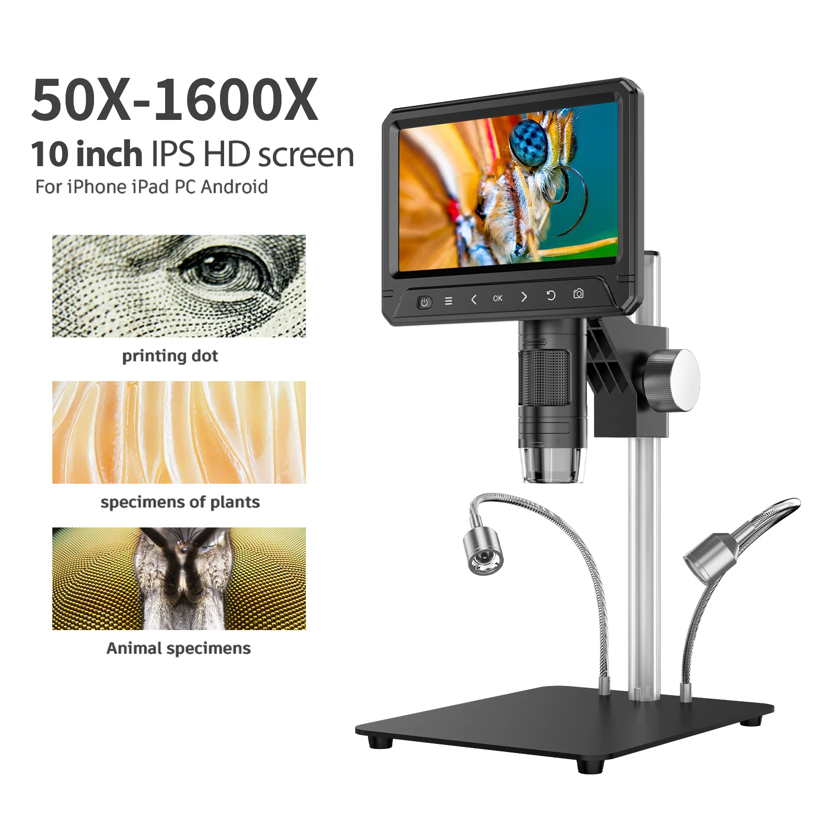 10 1-дюймовый цифровой микроскоп 1600X лупа для монет всех с металлической