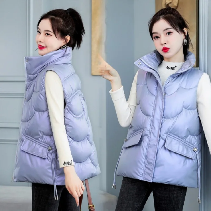

2022 Spring Autumn Women's Vest Jacket Overcoat Mandarin Collar Sleeveless Short Coat Female Down Cotton Padded Waistcoat Coats