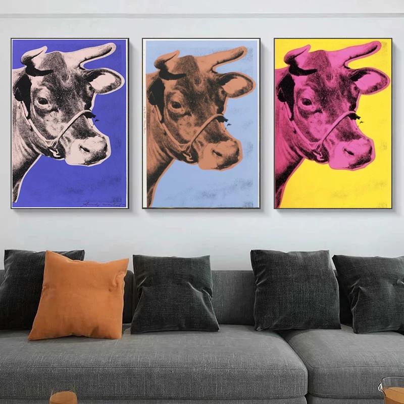 Peinture sur toile avec motif vache animé Animal Warhol affiches et imprimés minimalistes Art mural pour salon décor
