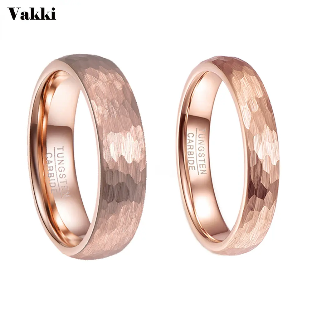 

JUQEEN Tungsten Ring 6mm 4mm Hammered Tungsten Carbide Ring Brushed Finish Rose Gold Plated Wedding Band for Men Women Size 5-10