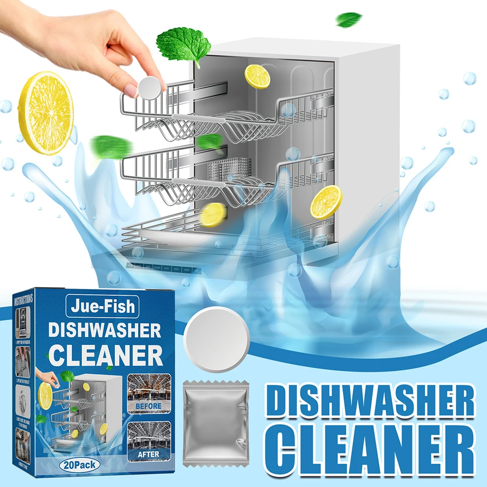 

20PCS Kitchen Dishwasher Cleaner Strong Oil Stain Removal Descaling Detergent Tablets Household Kitchen Dishwasher Cleaning Tool