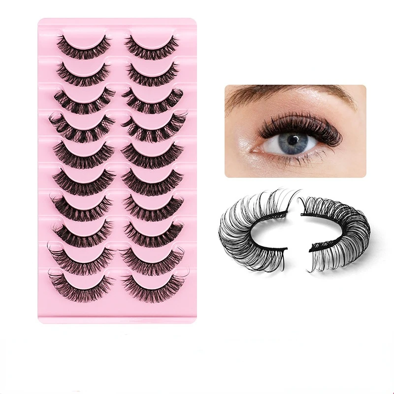 

Russian Strip Lashes 10-pairs Fluffy Mink Lashes 3D False Eyelashes Fluffy Volume False Eyelashes DD Curl Dramatic Fake Lashes